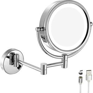 Gurun Led Lighted Wall Mount Makeup Mirrors Chrome 10X Magnification Fogless